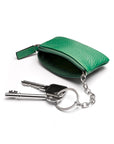 Miniature leather coin purse with key chain, emerald, inside