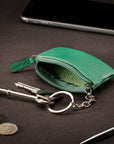 Miniature leather coin purse with key chain, emerald, lifestyle