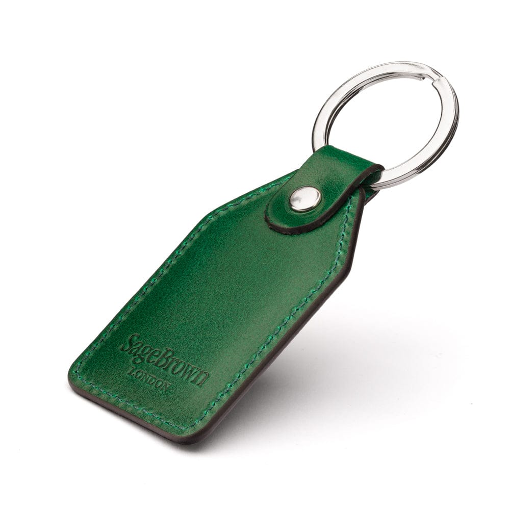 Rectangular leather key fob, emerald, back