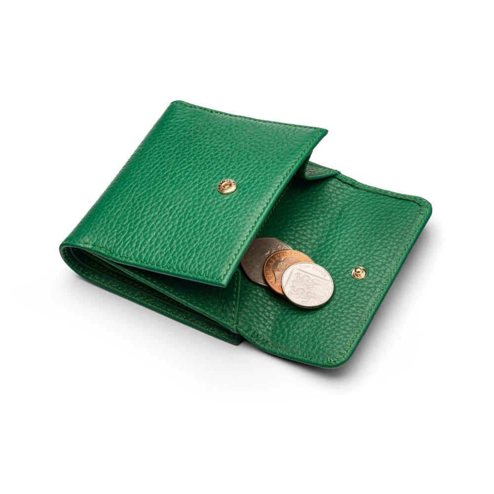 RFID leather purse, emerald, coin purse open