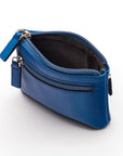 RFID Small leather zip coin pouch, cobalt pebble grain, inside