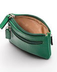 RFID Small leather zip coin pouch, emerald pebble grain, inside