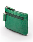 RFID Small leather zip coin pouch, emerald pebble grain, back side