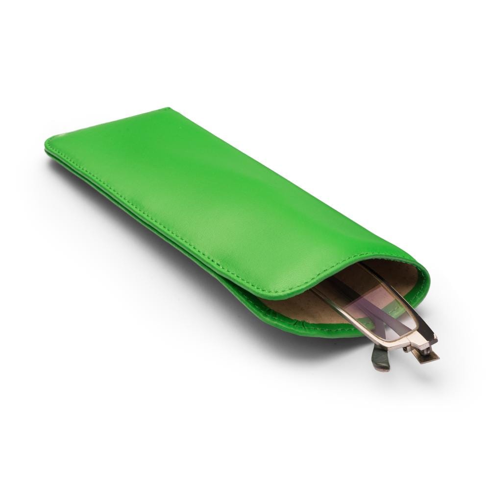 Small leather glasses case, soft emerald, inside