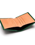 Two-tone compact leather billfold wallet 4 CC, emerald, open