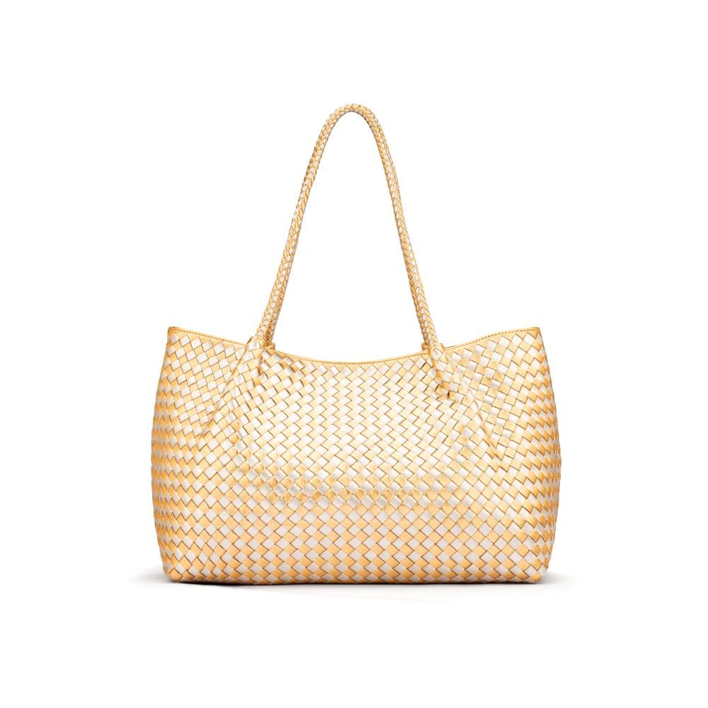 Woven leather slouchy bag, gold and silver, front