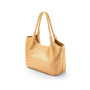 Woven leather shoulder bag, gold, side