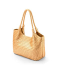 Woven leather shoulder bag, gold, side