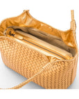 Woven leather shoulder bag, gold, inside