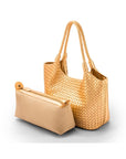 Woven leather shoulder bag, gold, detachable inner bag