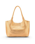 Woven leather shoulder bag, gold, front