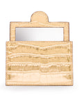 Compact leather mirror, gold croc, front