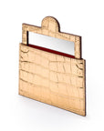 Compact leather mirror, gold croc, side