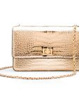 Leather chain bag, gold croc, front