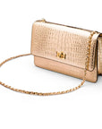 Leather chain bag, gold croc, side view