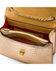 Leather chain bag, gold croc, inside