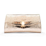 Leather clutch bag, gold croc, front