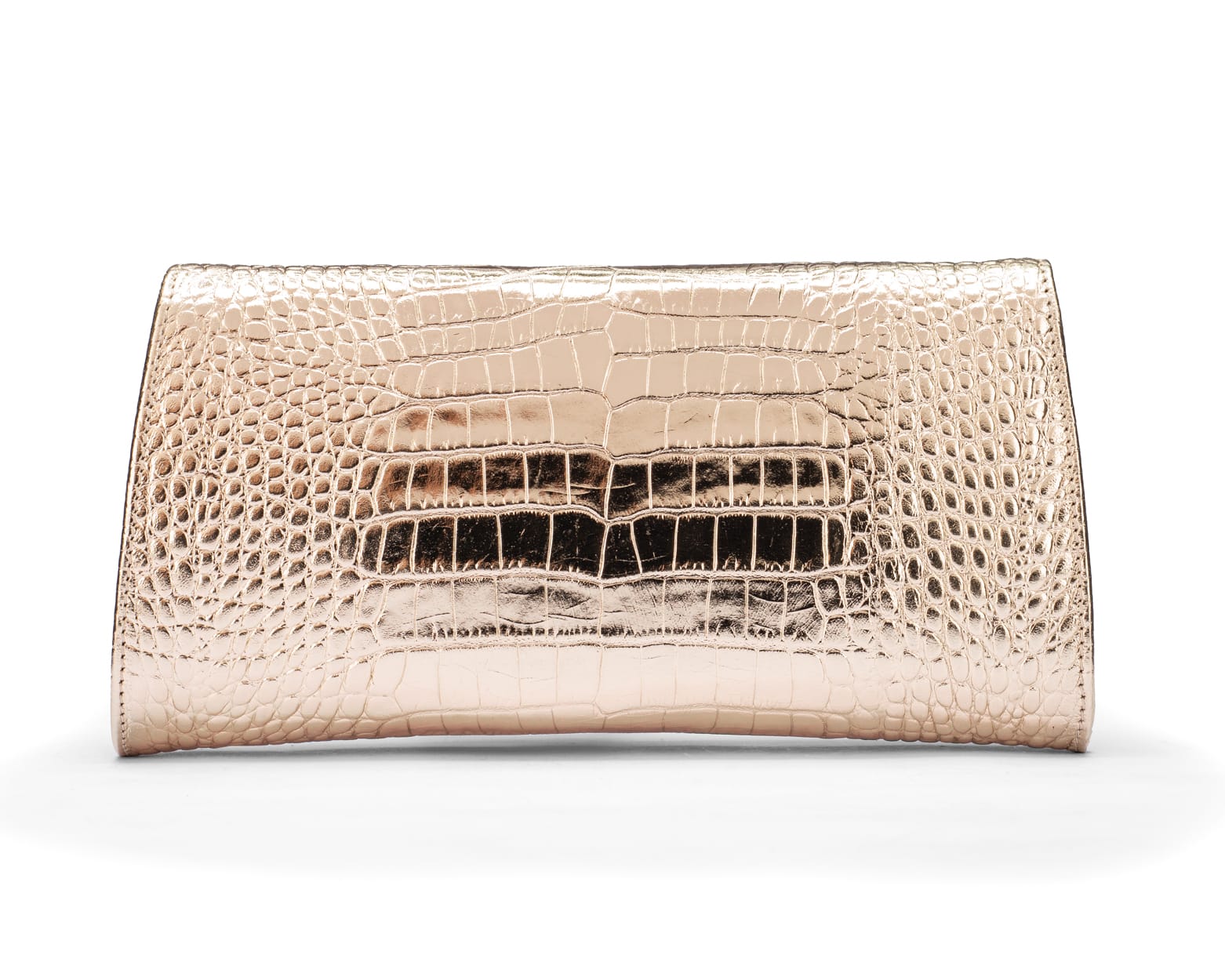 Leather clutch bag, gold croc, back