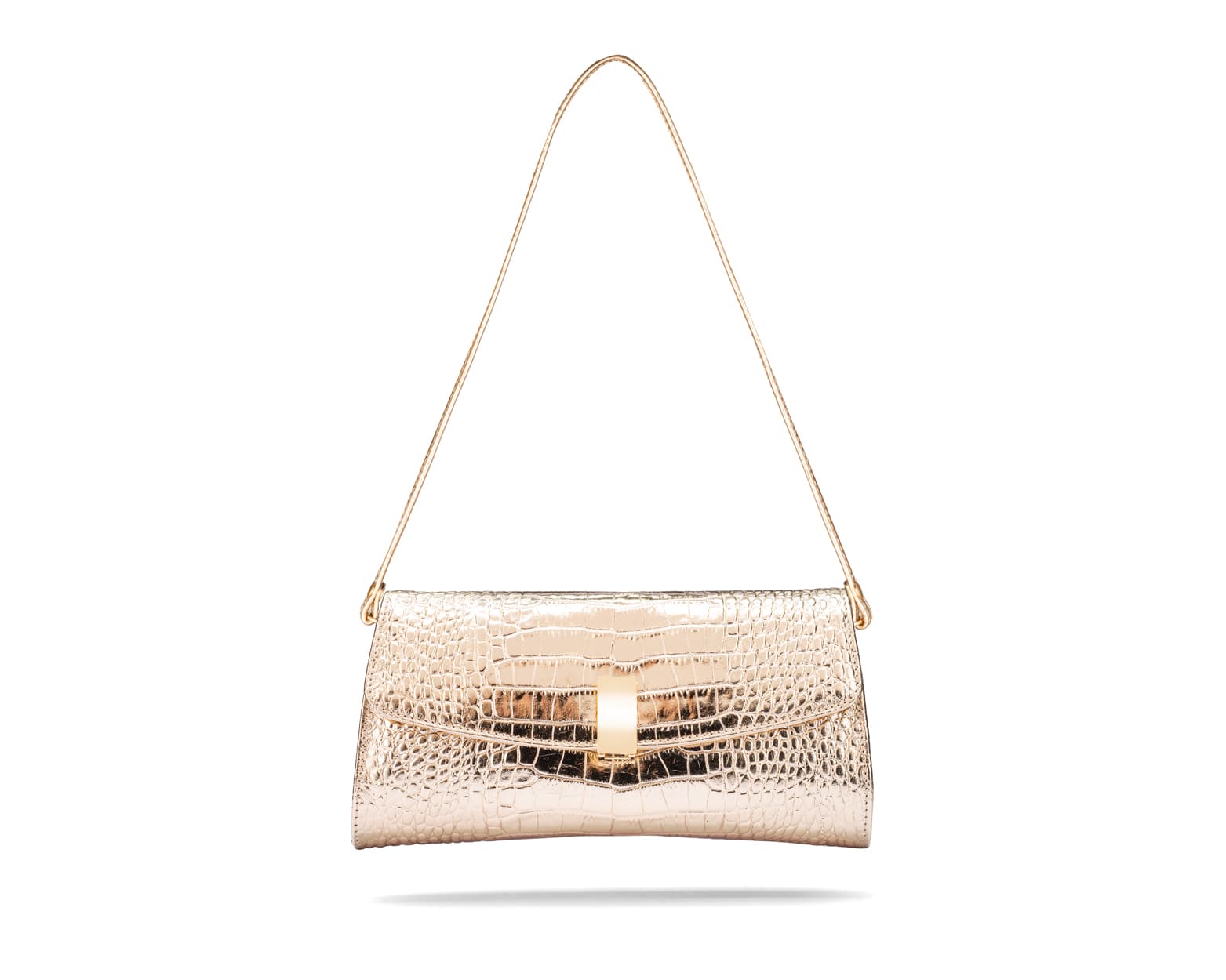 Leather clutch bag, gold croc, with short leather strap