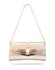 Leather clutch bag, gold croc, with short leather strap