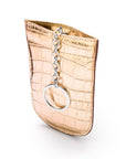 Leather key case with squeeze spring opening, gold croc