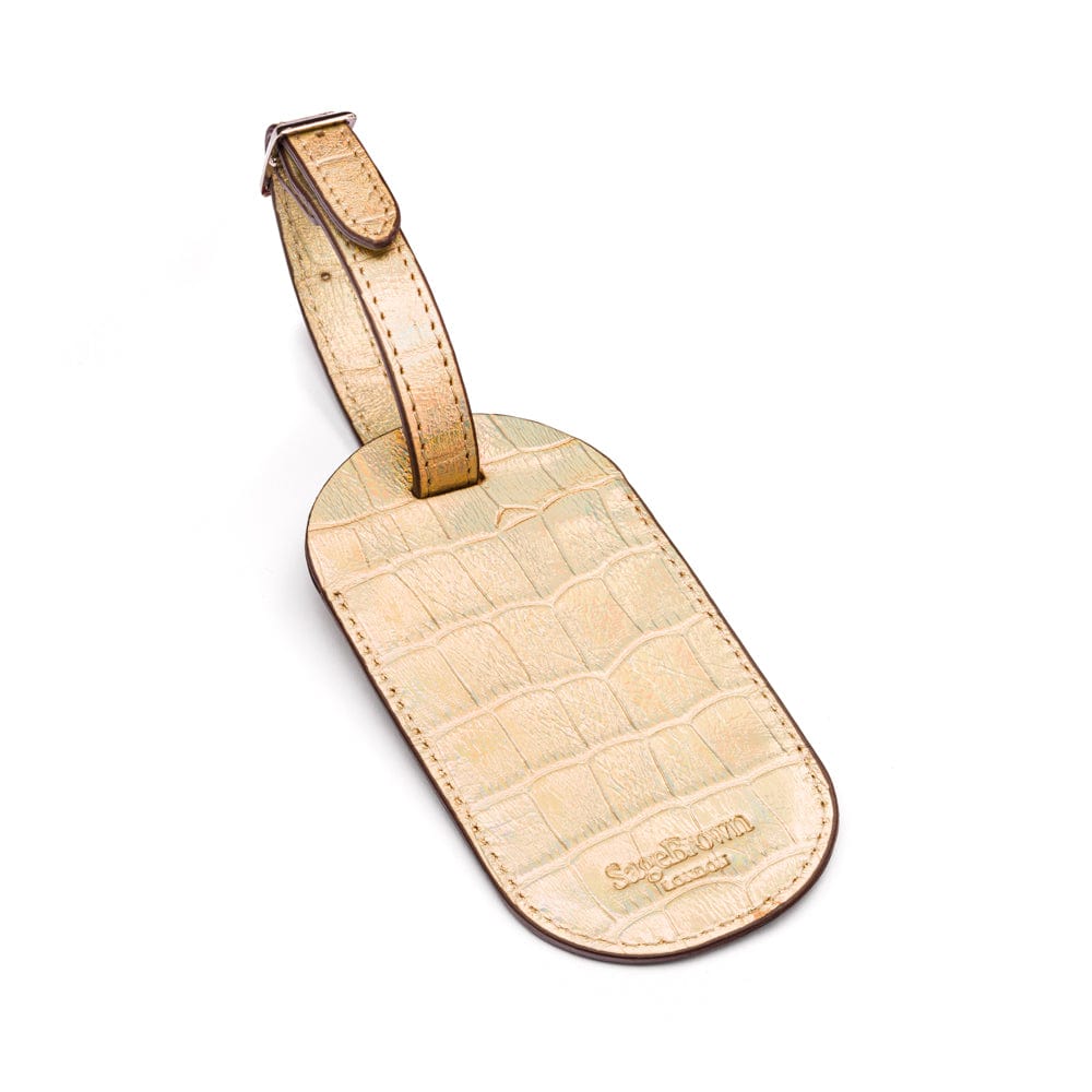 Leather luggage tag, gold croc, back
