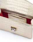 Luxury Leather Maya Top Handle Crossbody Bag, Gold Croc Effect, inside