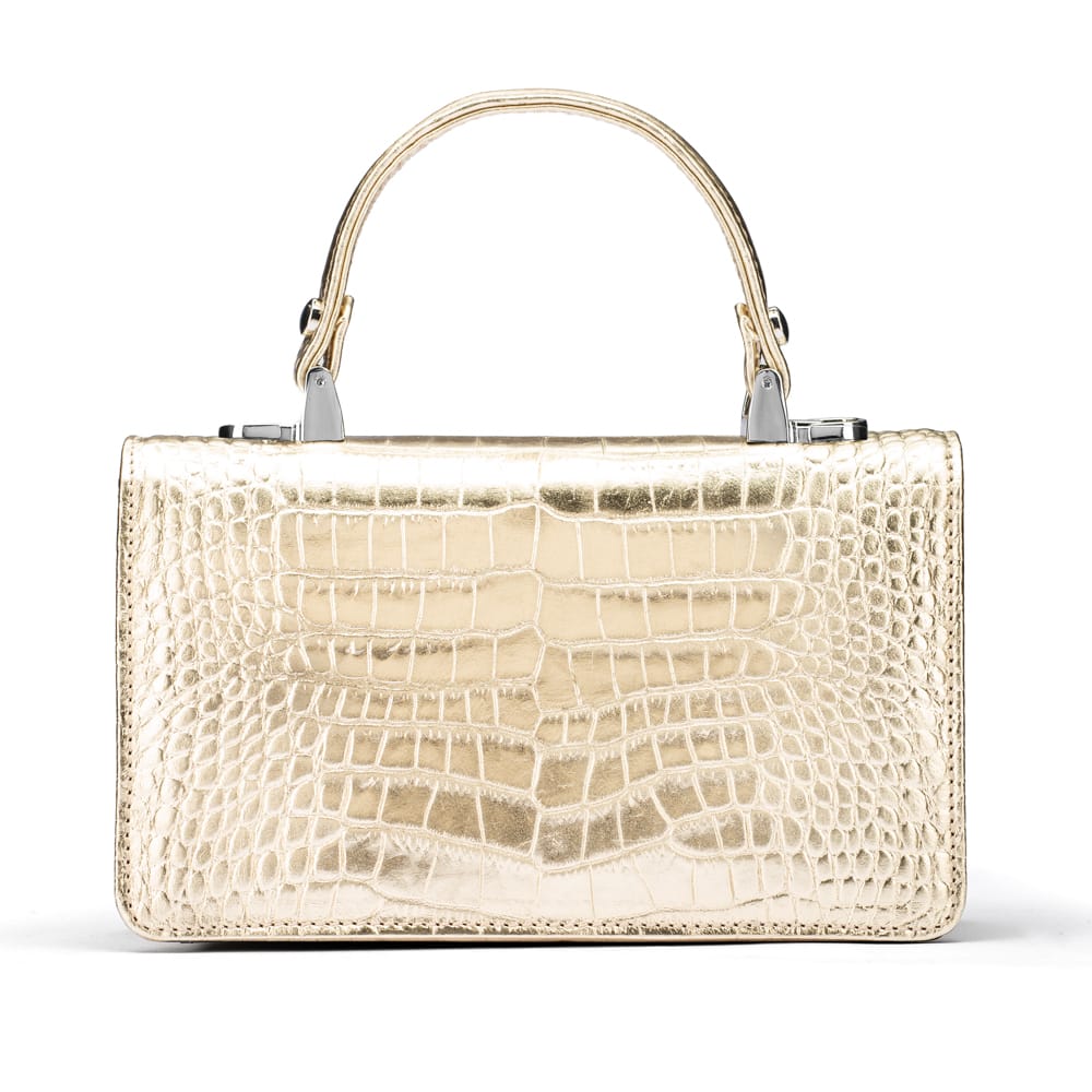 Luxury Leather Maya Top Handle Crossbody Bag, Gold Croc Effect, back