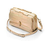 Small leather shoulder bag, gold croc, side