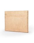 Flat leather credit card wallet 4 CC, gold pebble grain, side