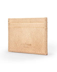 Flat leather credit card wallet 4 CC, gold pebble grain, back