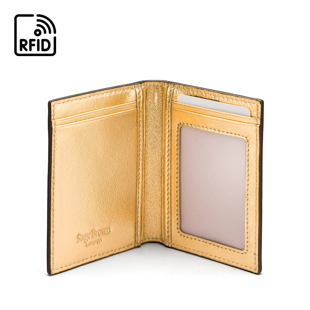 RFID Credit Card Wallet in gold leather, inside view