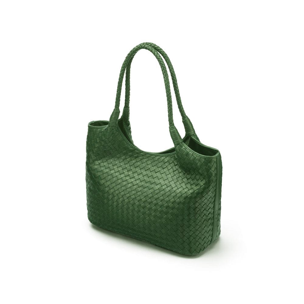 Woven leather bag, green, side