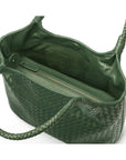 Woven leather bag, green, inside