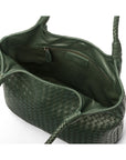 Woven leather bag, green, open