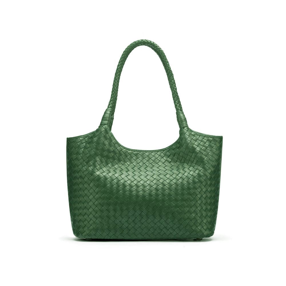 Woven leather bag, green, front