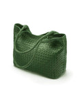 Woven leather bag, green, side view