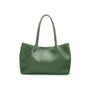 Woven leather shoulder bag, green, front