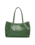 Woven leather shoulder bag, green, front