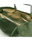 Woven leather shoulder bag, green, inside