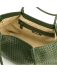 Woven leather shoulder bag, green, open