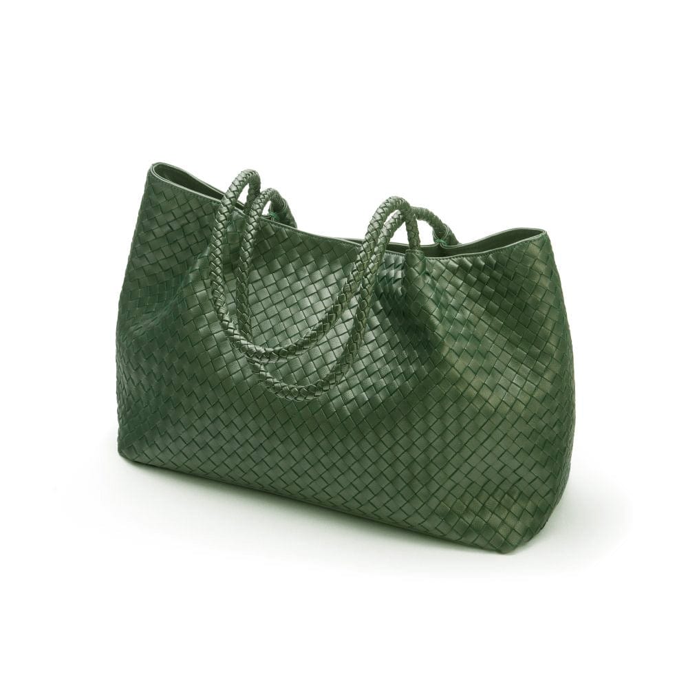 Woven leather shoulder bag, green, side