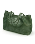 Woven leather shoulder bag, green, side