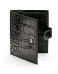 Compact leather RFID billfold wallet with tab, green croc, with tab closure