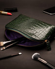 Leather cosmetic bag, green croc, lifestyle