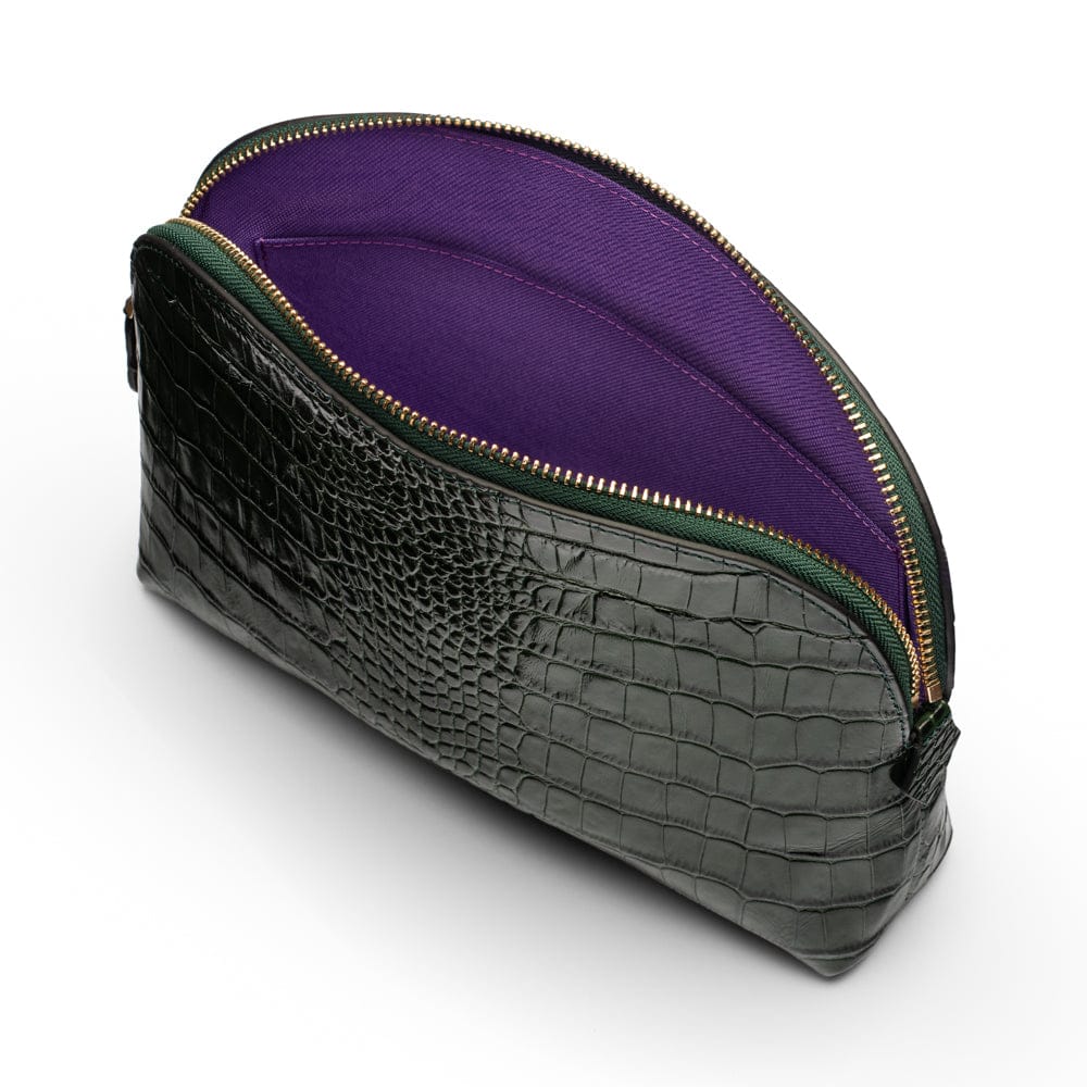 Leather cosmetic bag, green croc, inside