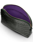 Leather cosmetic bag, green croc, inside