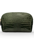 Leather cosmetic bag, green croc, front