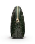 Leather cosmetic bag, green croc, side