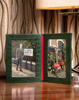 Double leather photo frame, green croc, 6 x 4", lifestyle